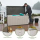 Lifetime 568 Litre Plastic Outdoor Storage Box Desert Sand Lid Open Man