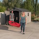 Lifetime 8x12.5 Plastic Shed Doors Open People