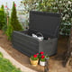 Lifetime 515 Litre Plastic Outdoor Storage Box Carbonized Grey Garden With Flowers