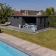 Telluria metal garden building used as a poolhouse