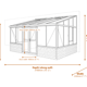 Janssens Arcadia Plus Mur 7x10 Lean-To Greenhouse - Full Dimensions Diagram