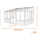 Janssens Arcadia Plus Mur 7x20 Lean-To Greenhouse - Full Dimensions Diagram