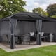 Sojag Meridien 3.7m x 4.9m gazebo with grey privacy curtains in a garden
