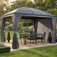 Sojag Moreno 3m x 3.7m gazebo with grey privacy curtains in a garden