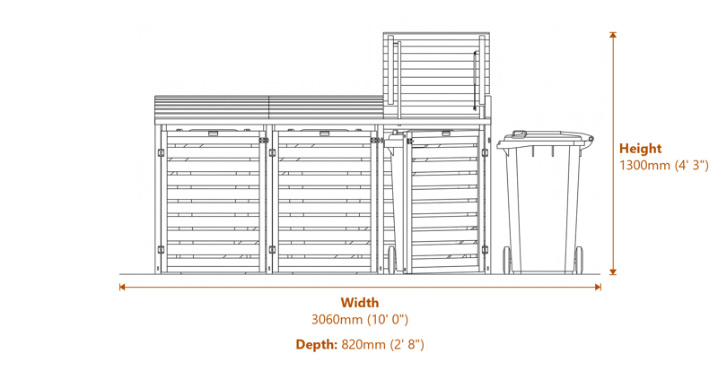 10x2 Quadruple Bin Store dimensions diagram