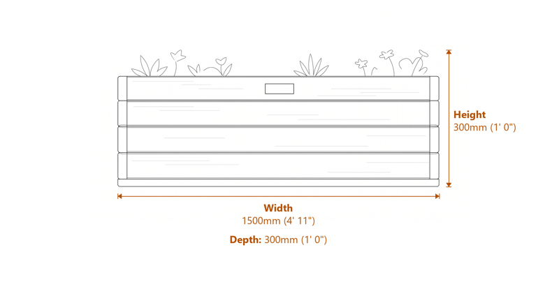 4x1 Marberry Patio Planter dimensions diagram