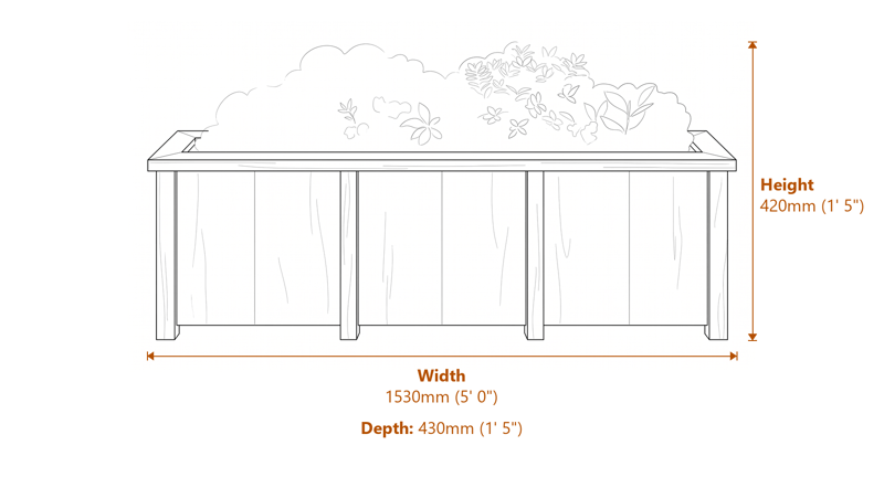 5x1 Heritage Planter Large dimensions diagram