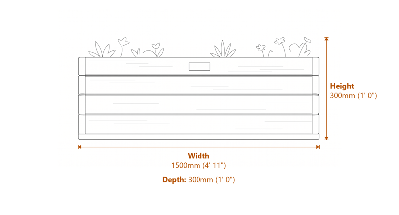 4x1 Marberry Patio Planter dimensions diagram