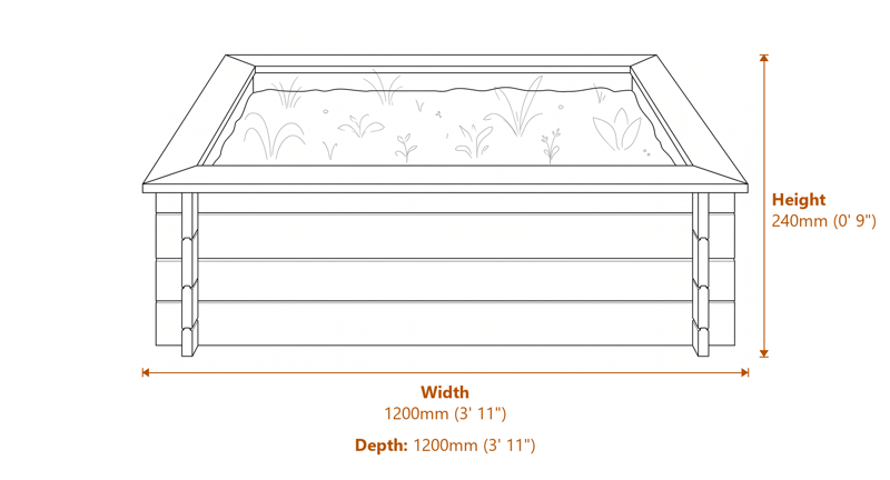 3x3 Raised Bed & Sandpit dimensions diagram