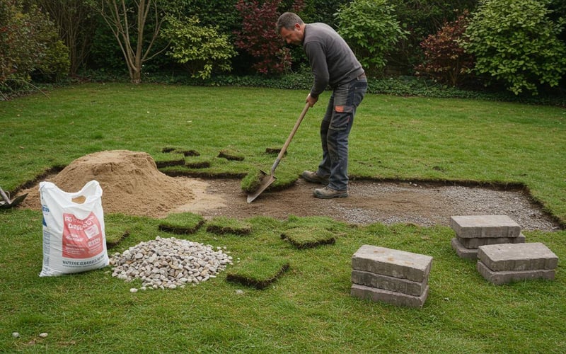Building a greenhouse base on prepared ground
