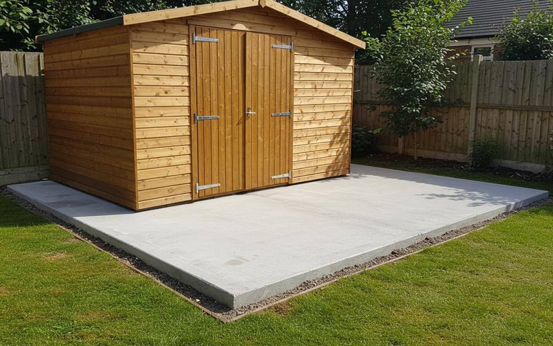 Finished garden shed on a concrete base