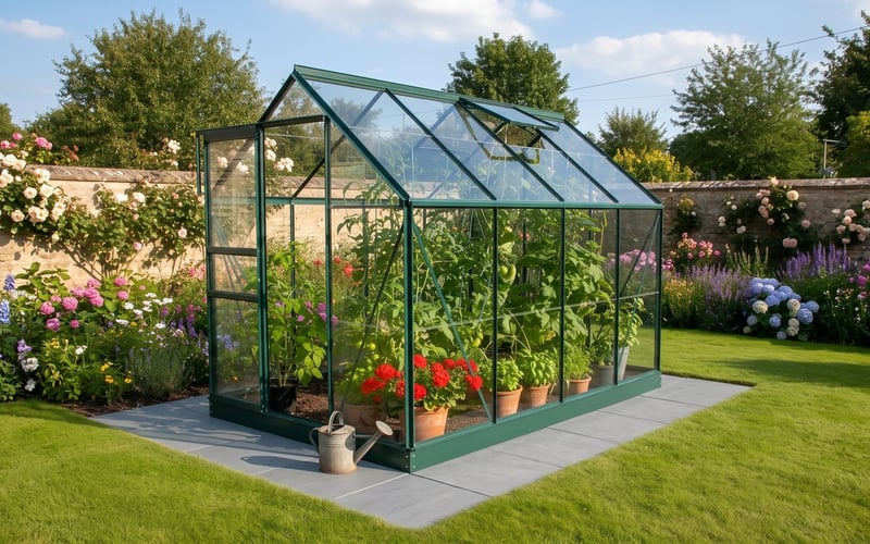 The Vitavia 8x6 Green Venus 5000, our best-selling aluminium greenhouse and an ideal home for a beginner hydroponic salad bench