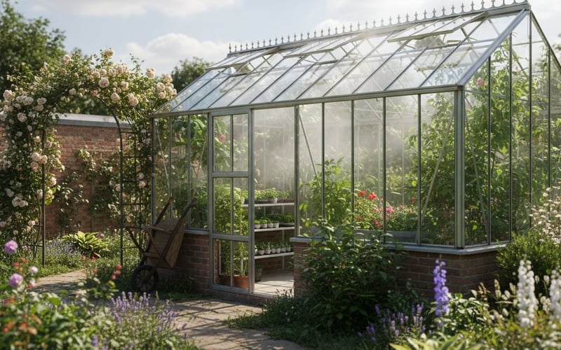 Open roof vents on a greenhouse for ventilation and humidity control to prevent grey mould