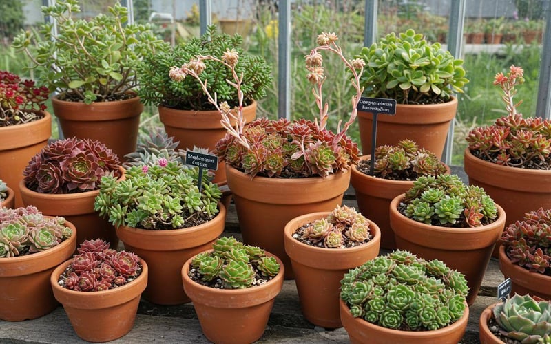 Hardy succulents for UK greenhouses including Sempervivum and Sedum