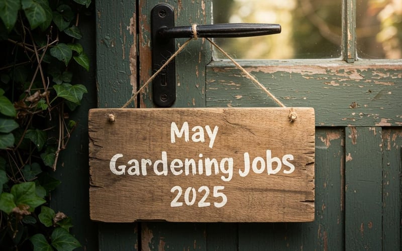 May gardening jobs in a UK greenhouse with tomato seedlings and open roof vent
