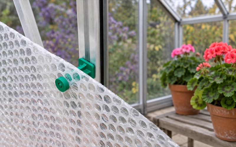 Elite bubble plastic and lining clip fixed to an aluminium greenhouse bar
