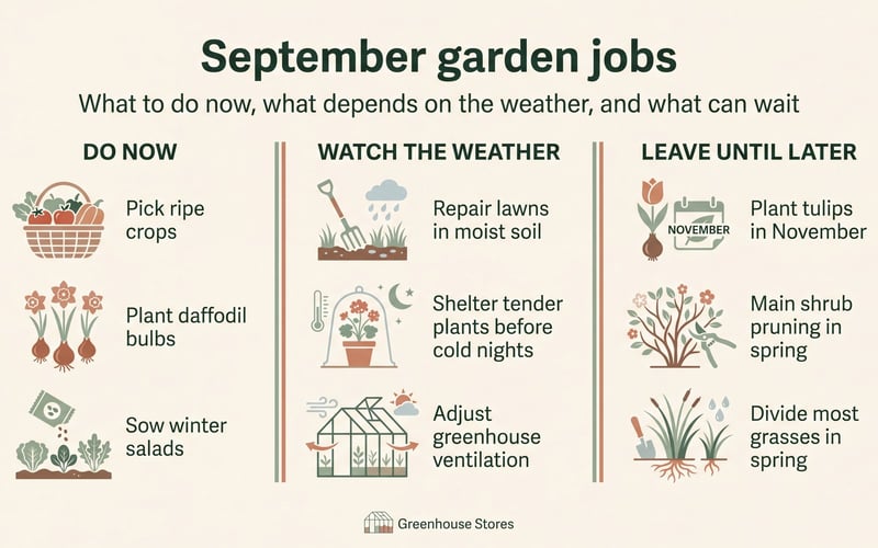 September garden jobs grouped into do now, watch the weather and leave until later