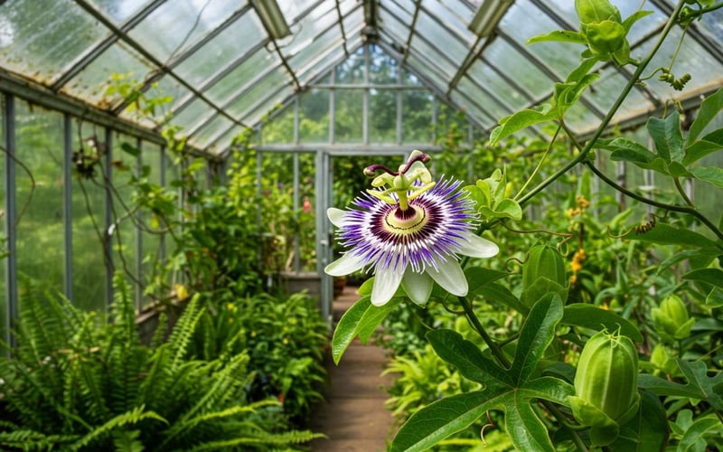 White passionflower (Passiflora) bloom showing detailed petal structure.