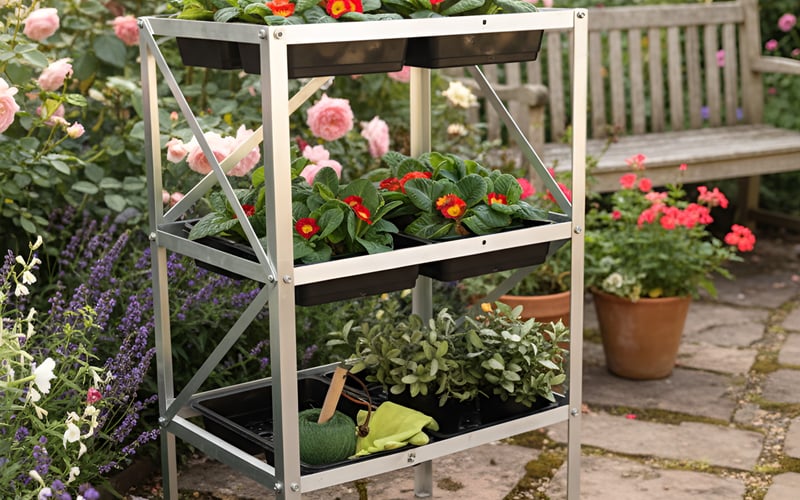 Elite 3 Tier 6 Seed Tray Frame holding seed trays