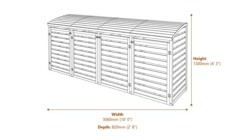 10x2 Quadruple Bin Store dimensions diagram