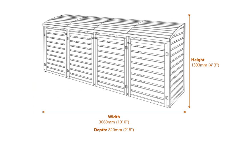 10x2 Quadruple Bin Store dimensions diagram