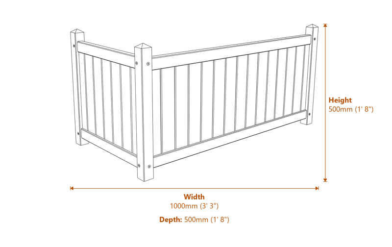 3x1 Marberry Rectangular Planter Trough dimensions diagram