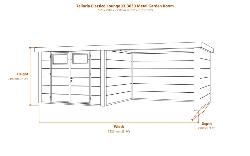 Telluria Classico Lounge XL 3030 Metal Garden Room dimensions diagram