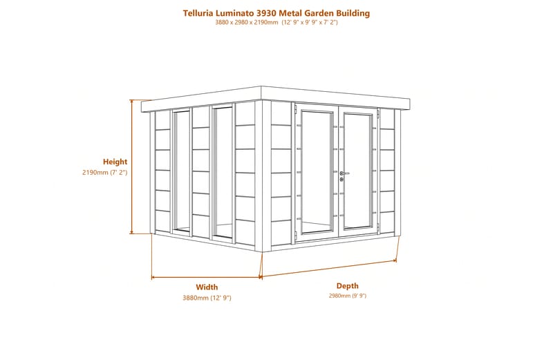 Telluria Luminato 3930 Metal Garden Building dimensions diagram