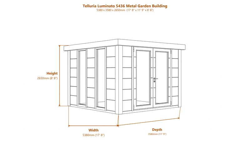 Telluria Luminato 5436 Metal Garden Building dimensions diagram