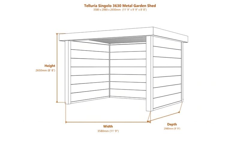 Telluria Singolo 3630 Metal Garden Shed dimensions diagram