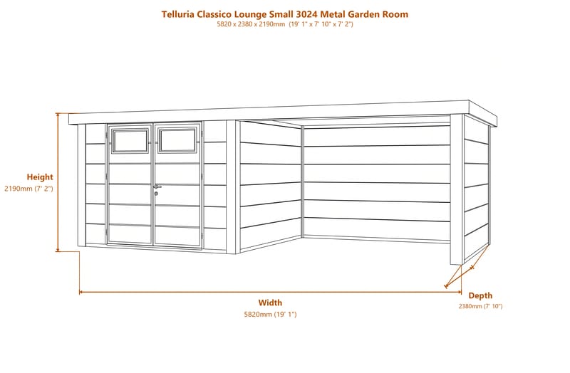 Telluria Classico Lounge Small 3024 Metal Garden Room dimensions diagram