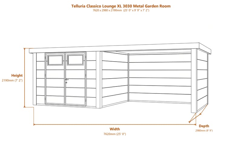 Telluria Classico Lounge XL 3030 Metal Garden Room dimensions diagram