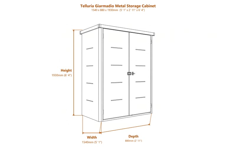Telluria Giarmadio Metal Storage Cabinet dimensions diagram