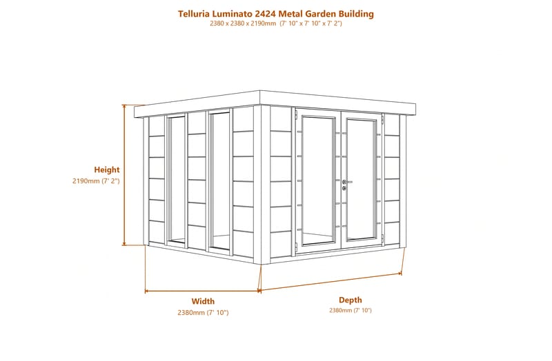 Telluria Luminato 2424 Metal Garden Building dimensions diagram