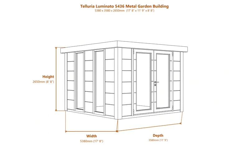 Telluria Luminato 5436 Metal Garden Building dimensions diagram