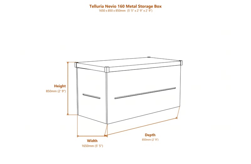 Telluria Nevio 160 Metal Storage Box dimensions diagram