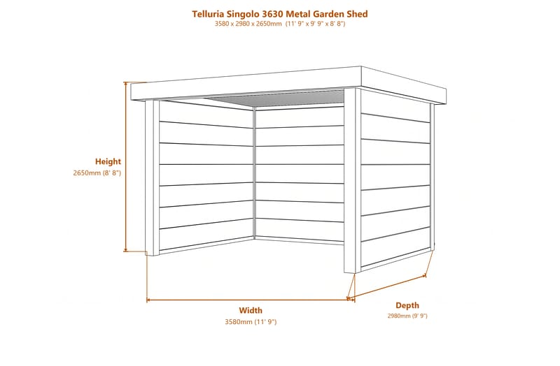 Telluria Singolo 3630 Metal Garden Shed dimensions diagram