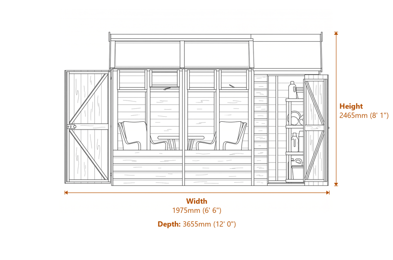 Rowlinson 6x12 Wooden Growhouse with Store dimensions diagram