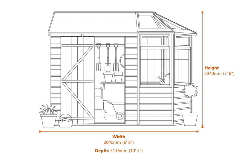 Rowlinson 6x10 Wooden Potting Store dimensions diagram