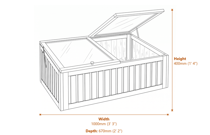 3x2 Alderley Cold Frame dimensions diagram