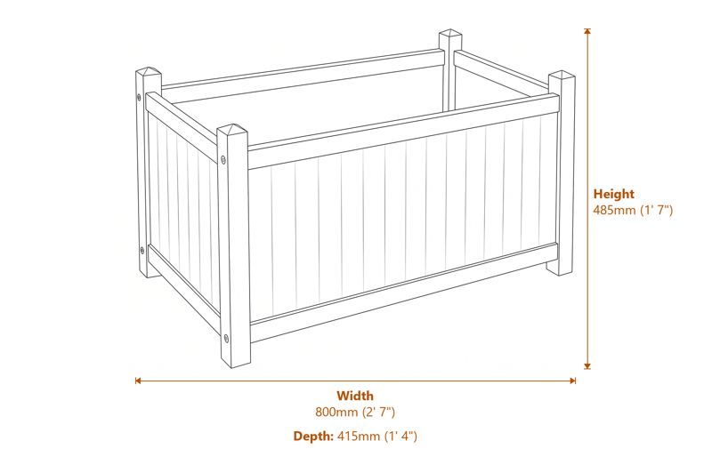 2x1 Alderley Grey Rectangular Planter dimensions diagram