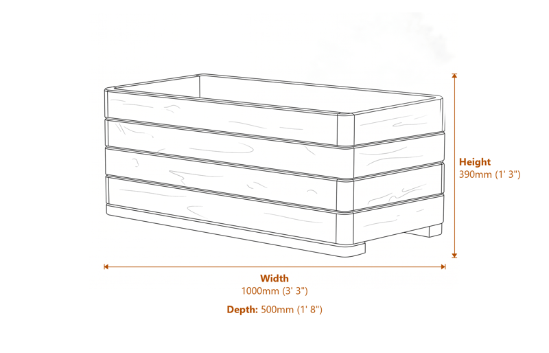 3x1 Marberry Rectangular Planter dimensions diagram