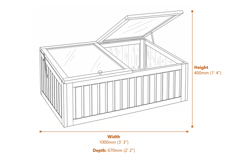 3x2 Alderley Cold Frame dimensions diagram