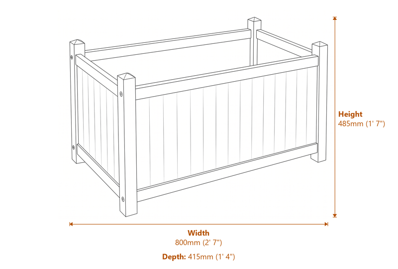 2x1 Alderley Grey Rectangular Planter dimensions diagram