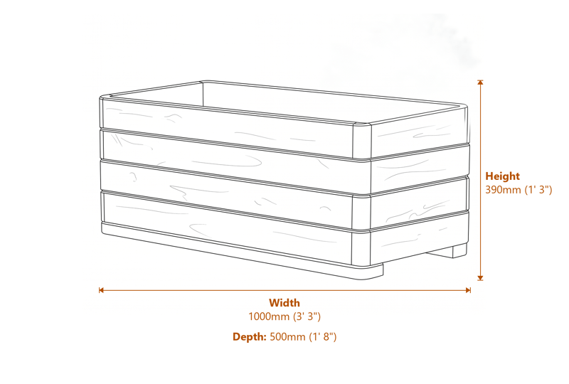 3x1 Marberry Rectangular Planter dimensions diagram