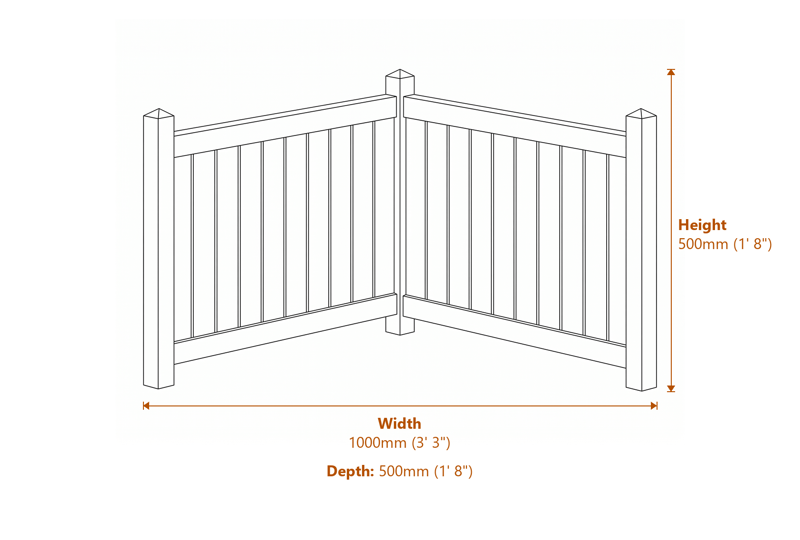 3x1 Marberry Rectangular Planter Trough dimensions diagram