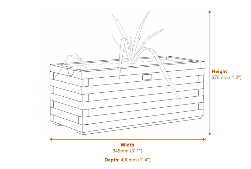 Rectangular Patio Planter 0.94m dimensions diagram