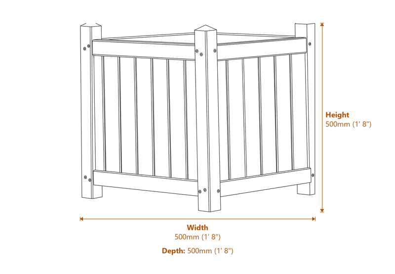 1x1 Marberry Square Planter Tub dimensions diagram