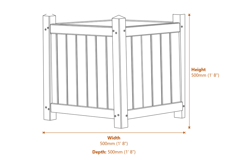 1x1 Marberry Square Planter Tub dimensions diagram