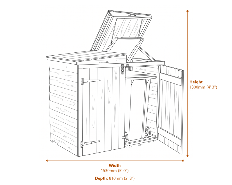 5x2 Apex Double Bin Store dimensions diagram